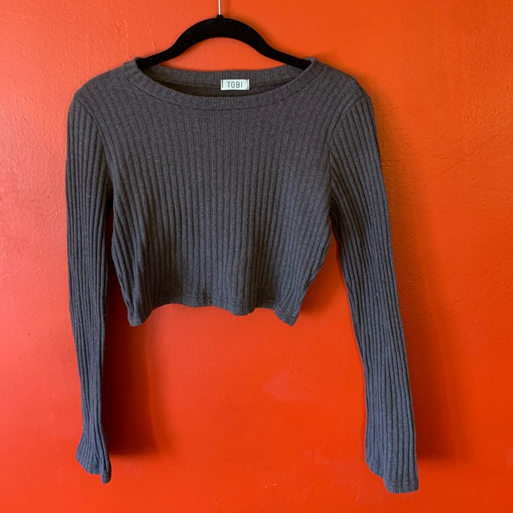 Cropped Knit Ribbed Brown Top - Picture 2 of 4